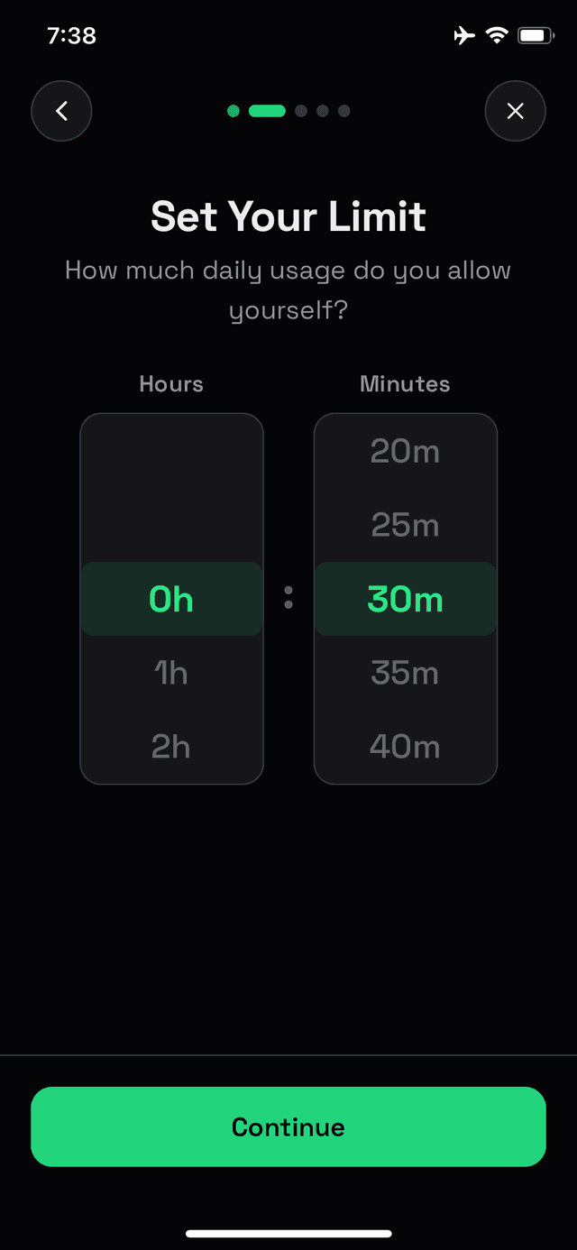 Set time limit screen