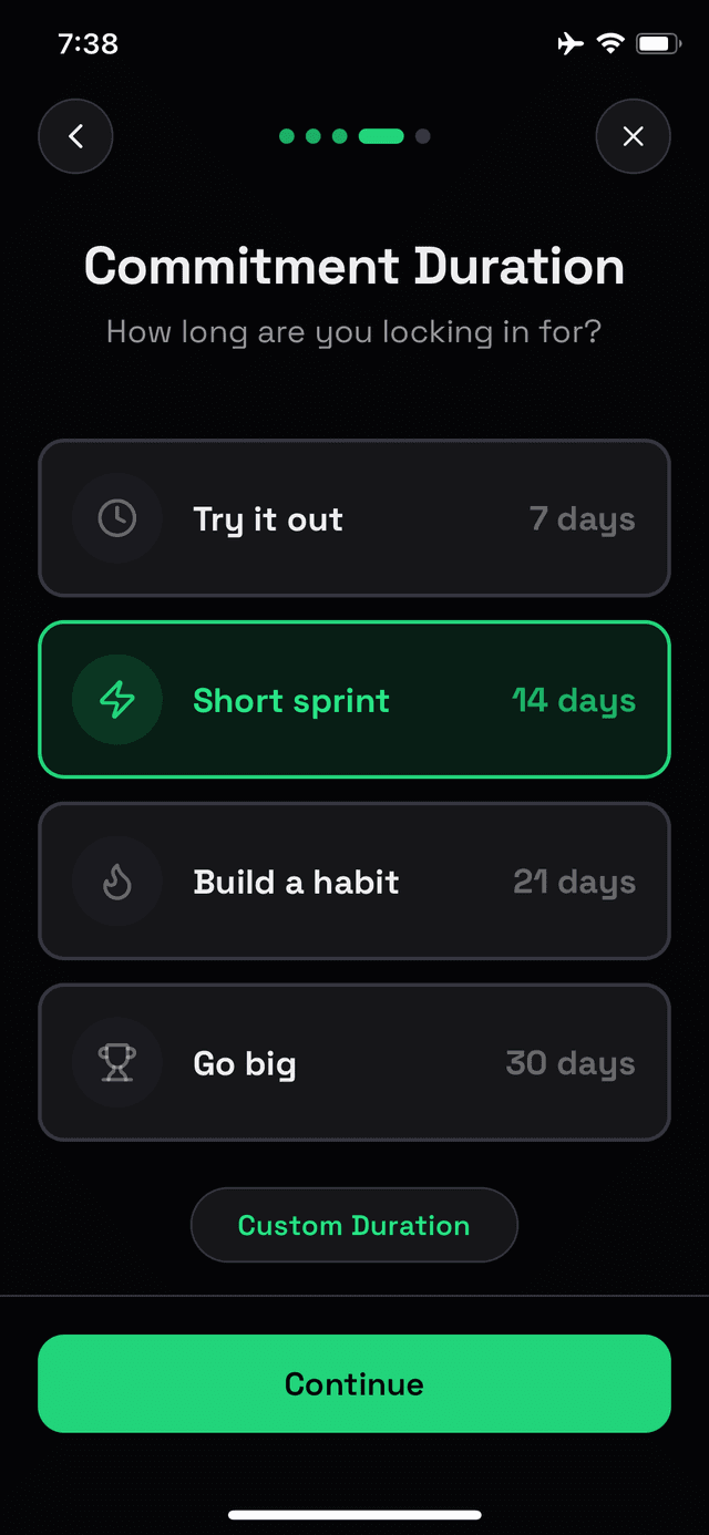 Set duration screen
